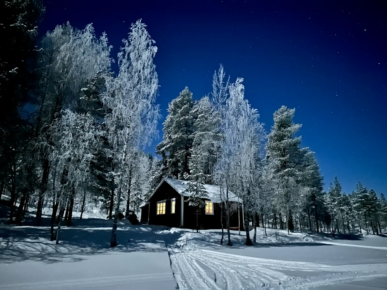 Log cabin in the winter forest