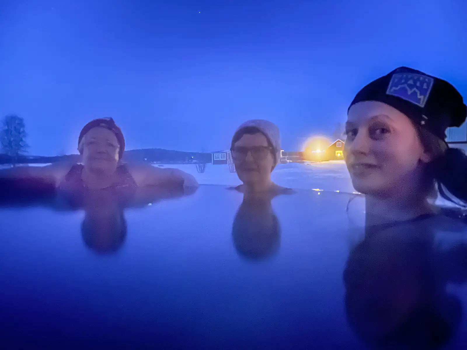 Relaxing in the outdoor hot tub