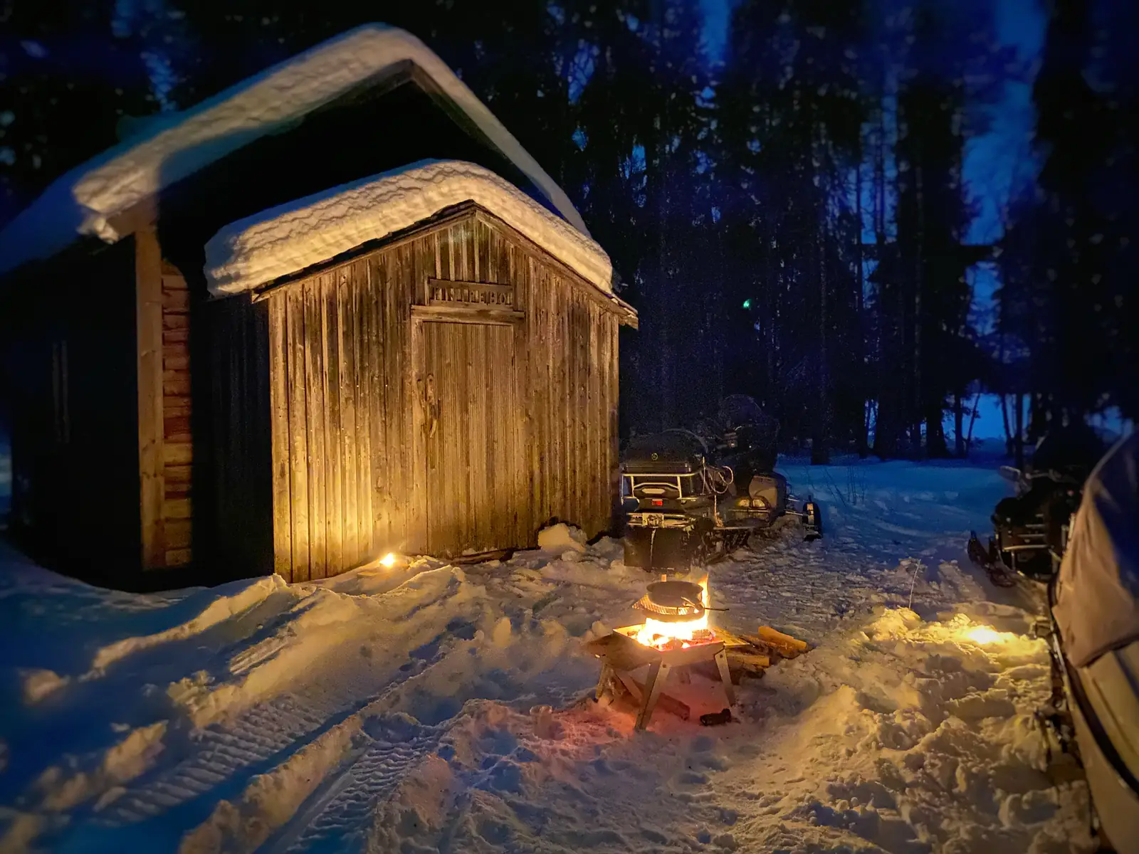 Family break by the wilderness shelter